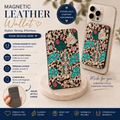 Western Cow Print Magnetic Leather Wallet – MagSafe Card Holder | Cowgirl Boots & Hat Phone Wallet