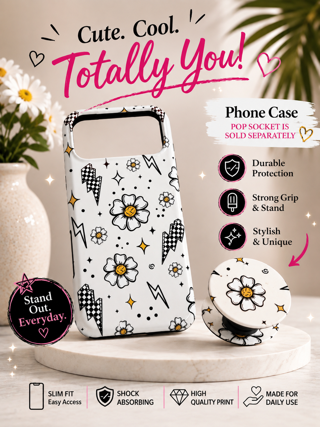 🌼 Smiley Daisy 3D Sublimation Phone Case

Cute. Cool. Totally You! 🌼✨