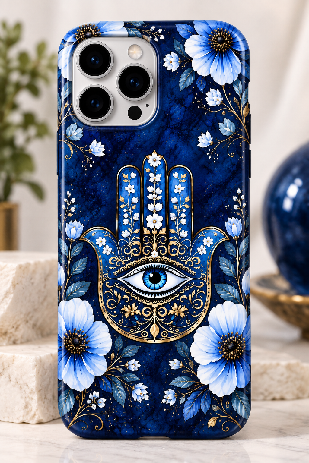 Tough MagSafe phone case- Blue Hamsa Floral
