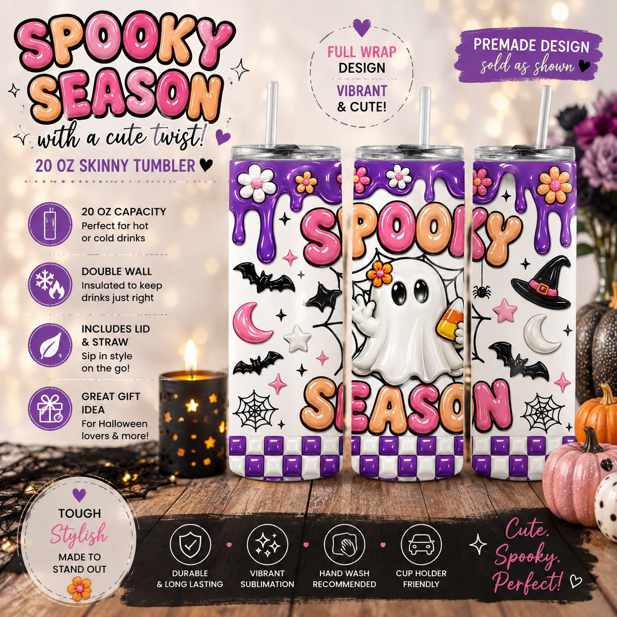 👻 Spooky Season Ghost 20 oz Skinny Tumbler