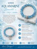 10mm Genuine Aquamarine Bracelet with Ana’s Designs Charm – Natural Gemstone Bracelet | Calm, Clarity & Courage