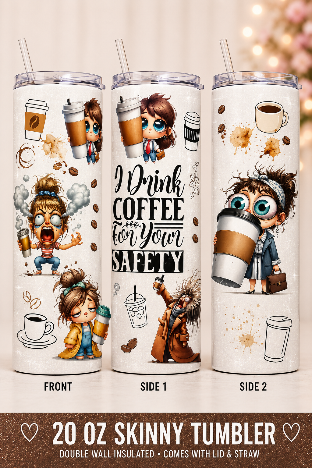 20 oz “I Drink Coffee for Your Safety” Tumbler – Speaker or Classic ☕😂