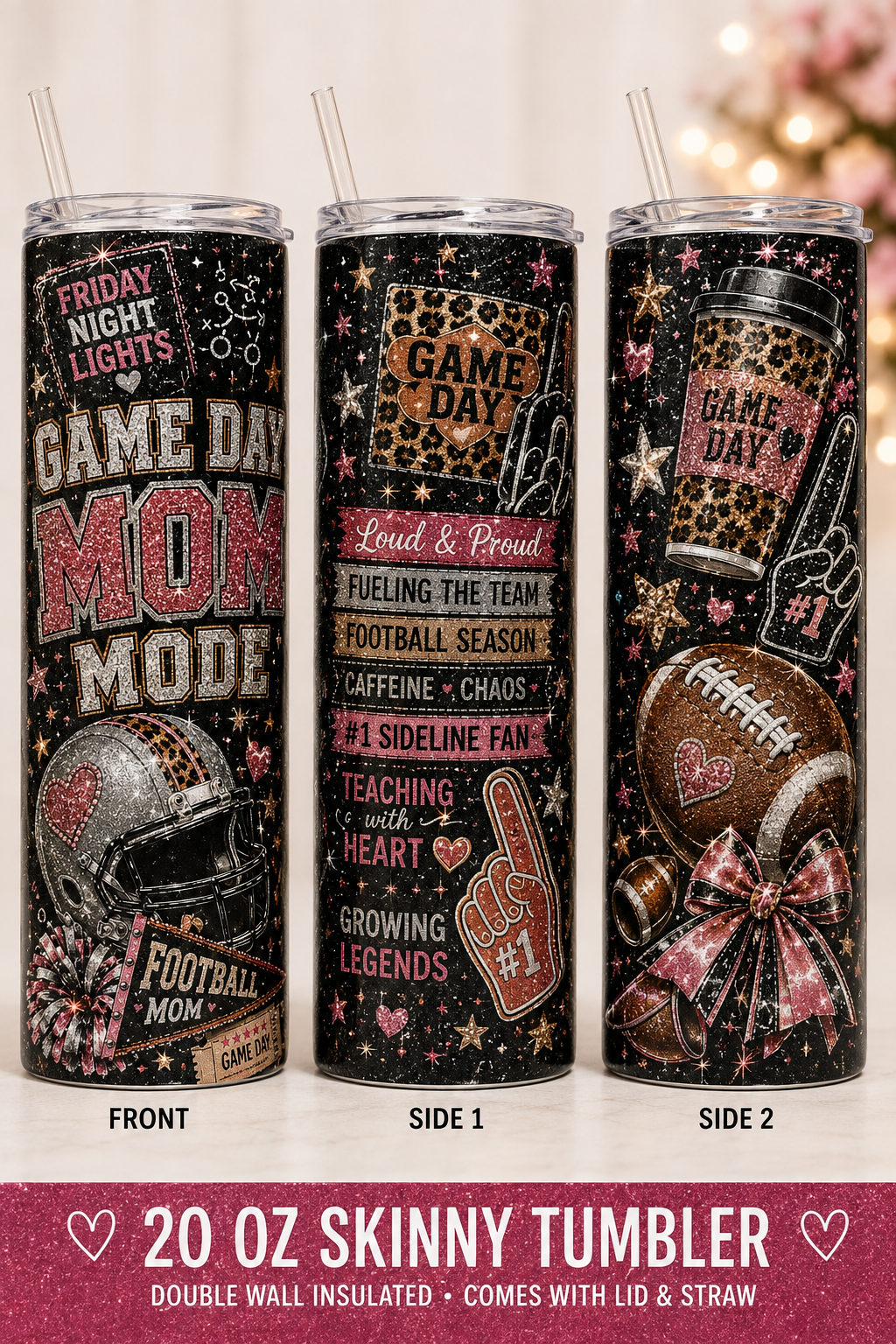 🏈 20 oz Game Day Mom Skinny Tumbler