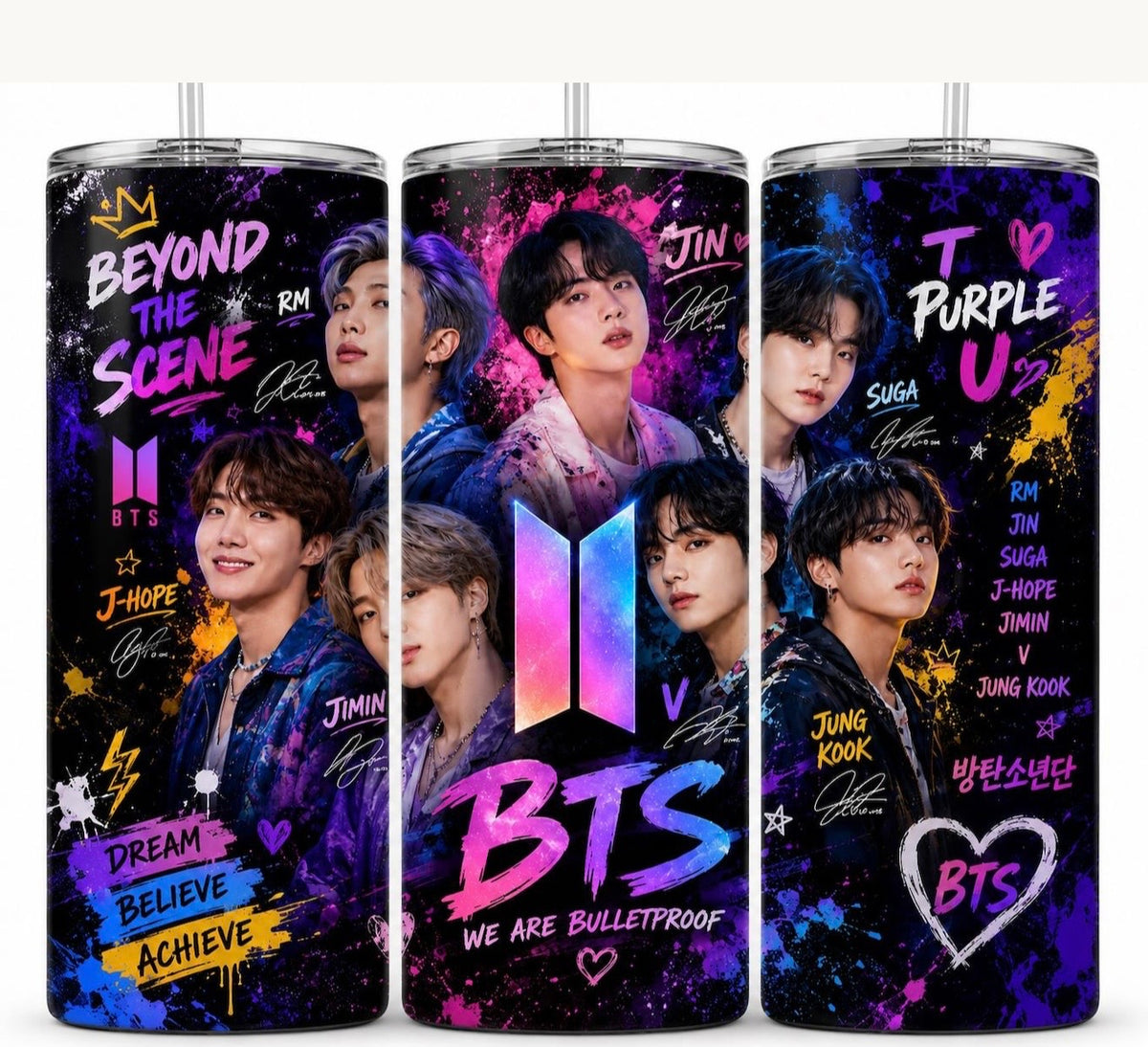 💜 BTS Inspired 20 oz Skinny Tumbler – K-Pop Fan Tumbler