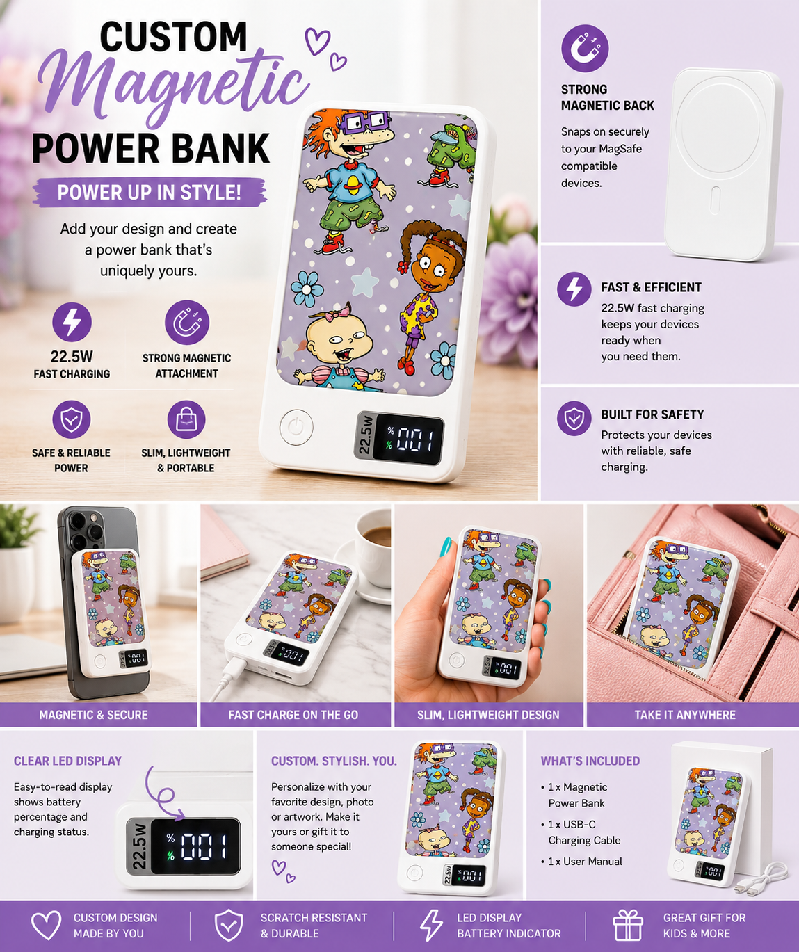 Power bank 💜 Babies Magnetic Power Bank – 22.5W Fast Charging