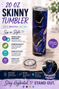 💜💚 20 oz Marble Skinny Tumbler – Purple or Green