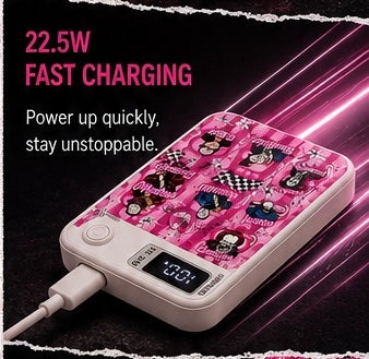 Power bank- Pink Horror Magnetic Power Bank – 22.5W Portable Charger with Digital Battery Display