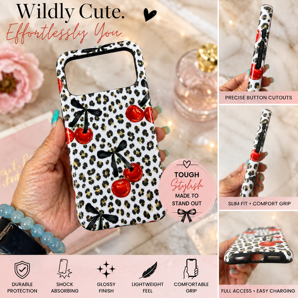 Tough MagSafe phone case🍒 Cherry Leopard & Bow