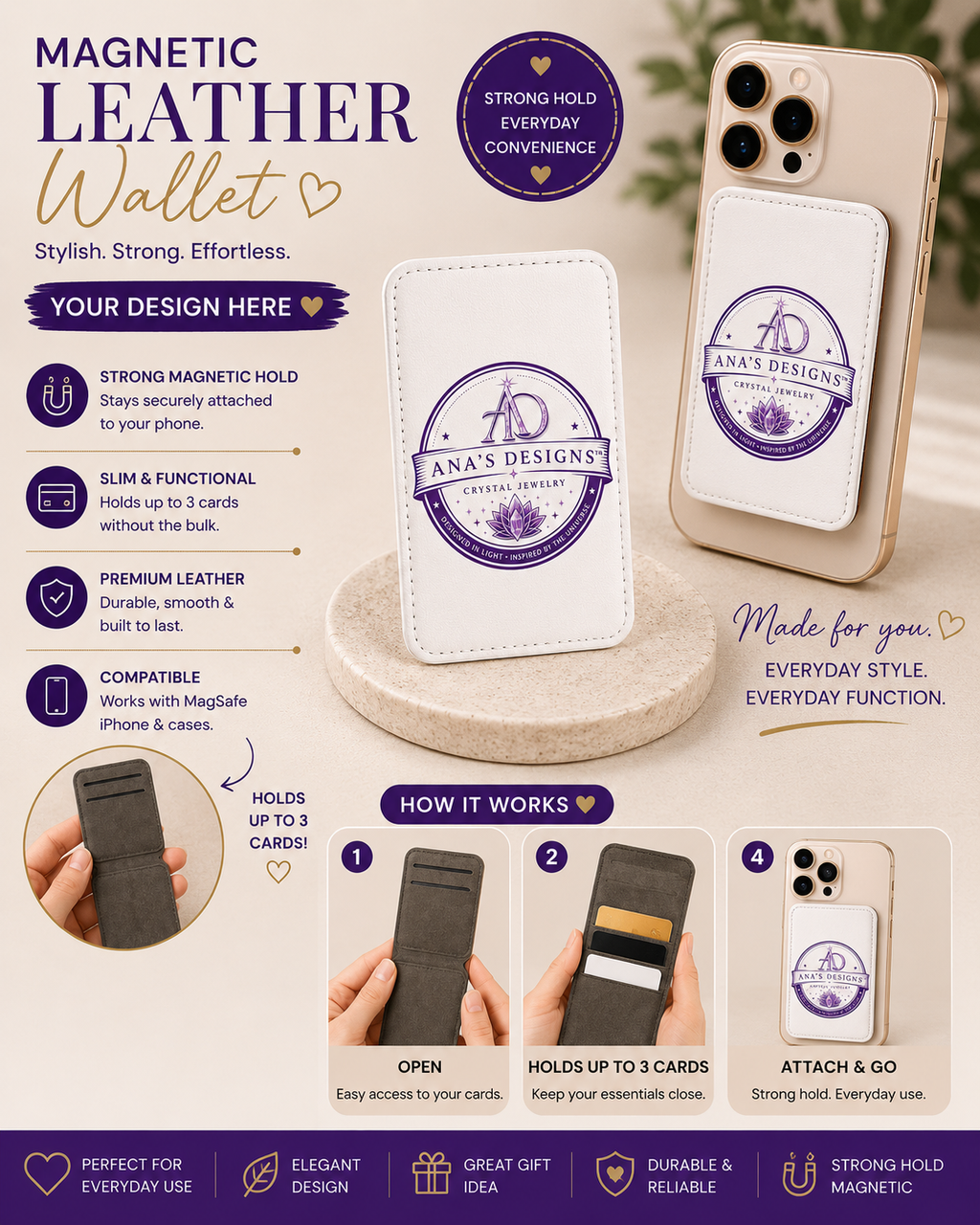 Custom Sublimation Magnetic Leather Phone Wallet | Personalized MagSafe Card Holder | Photo or Logo Phone Wallet