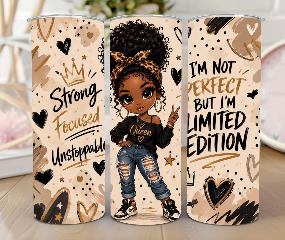 20 oz “Strong, Focused & Unstoppable” Queen Skinny Tumbler 👑✨