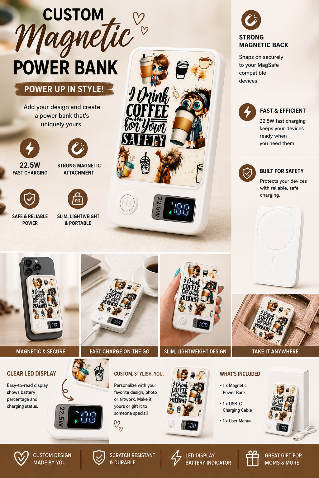Power back ☕ Coffee Lover Magnetic Power Bank – 22.5W Fast Charging