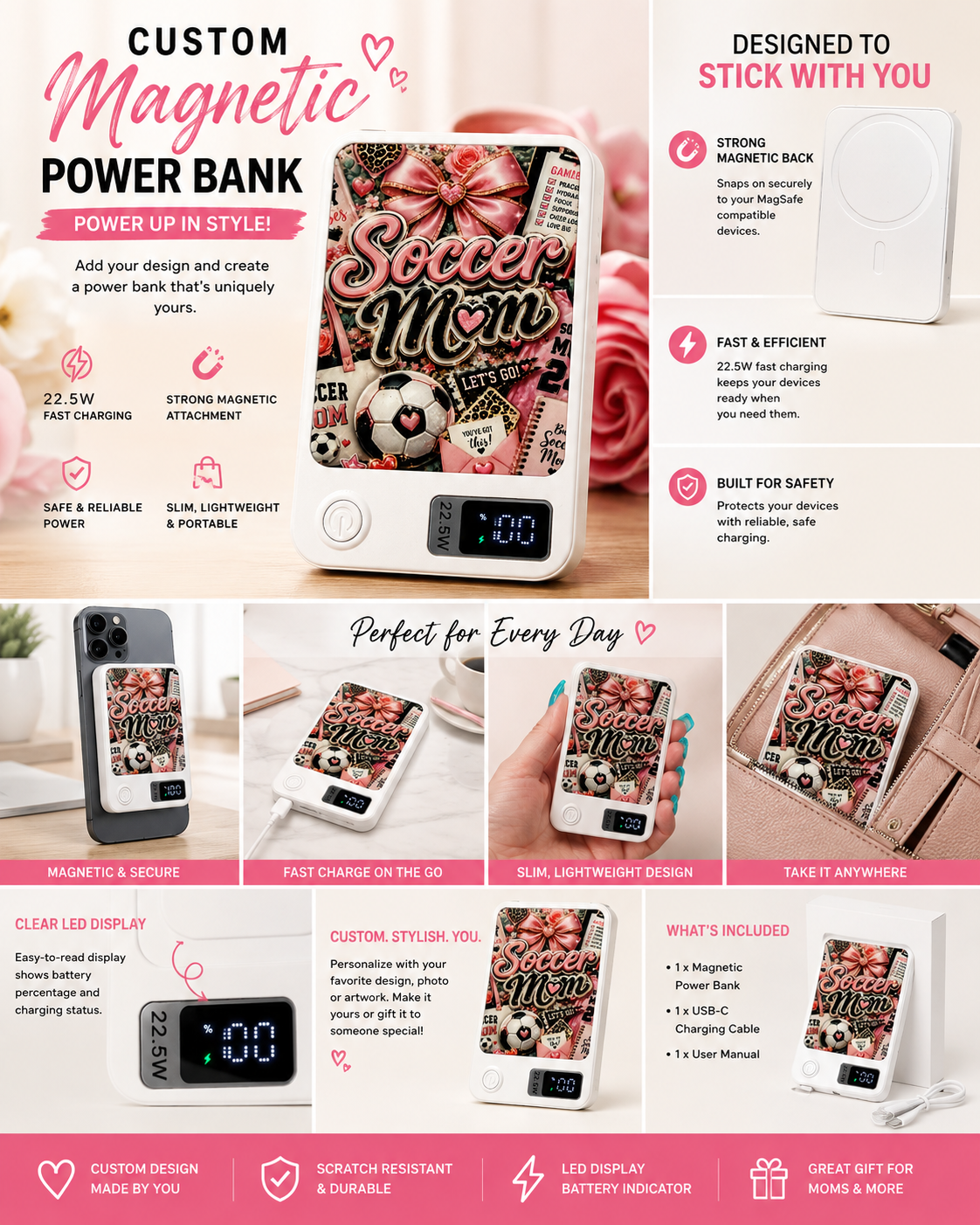 Power bank ⚽💕 Soccer Mom Magnetic Power Bank – 22.5W Fast Charging