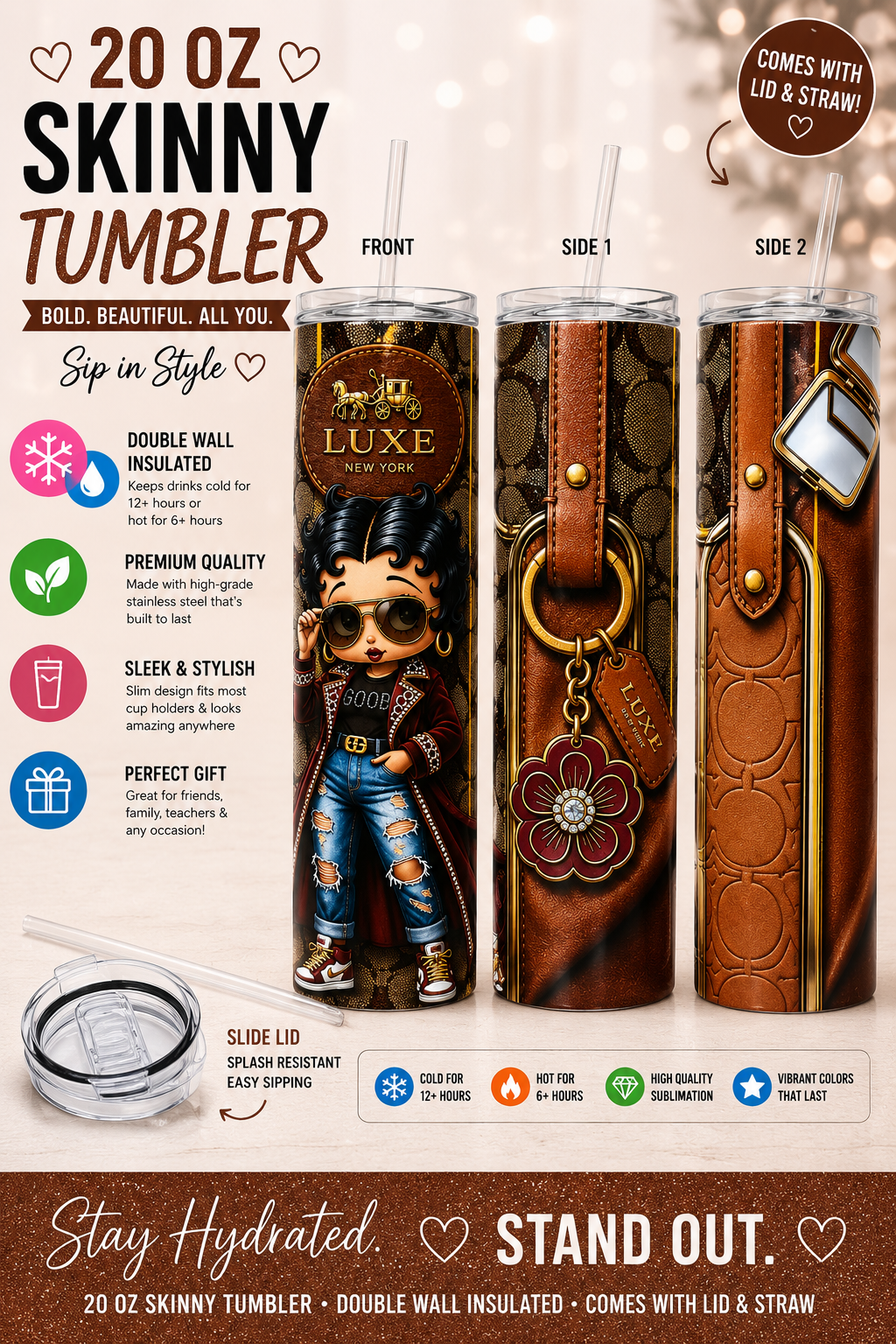 20 oz Luxe Fashion Skinny Tumbler 🤎✨