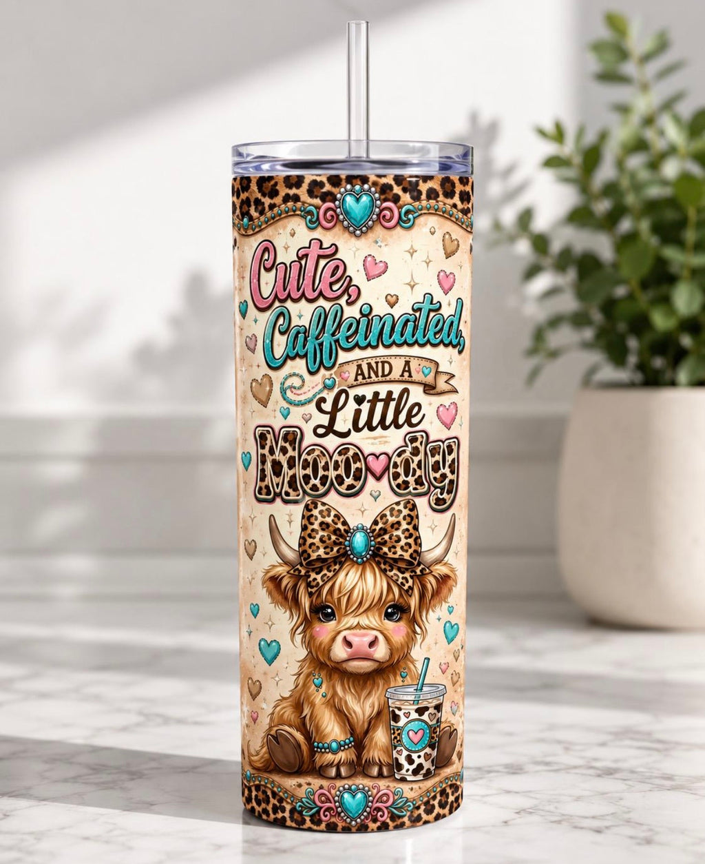 🐮☕ Cute, Caffeinated & A Little Moo-dy – 20 oz Skinny Tumbler