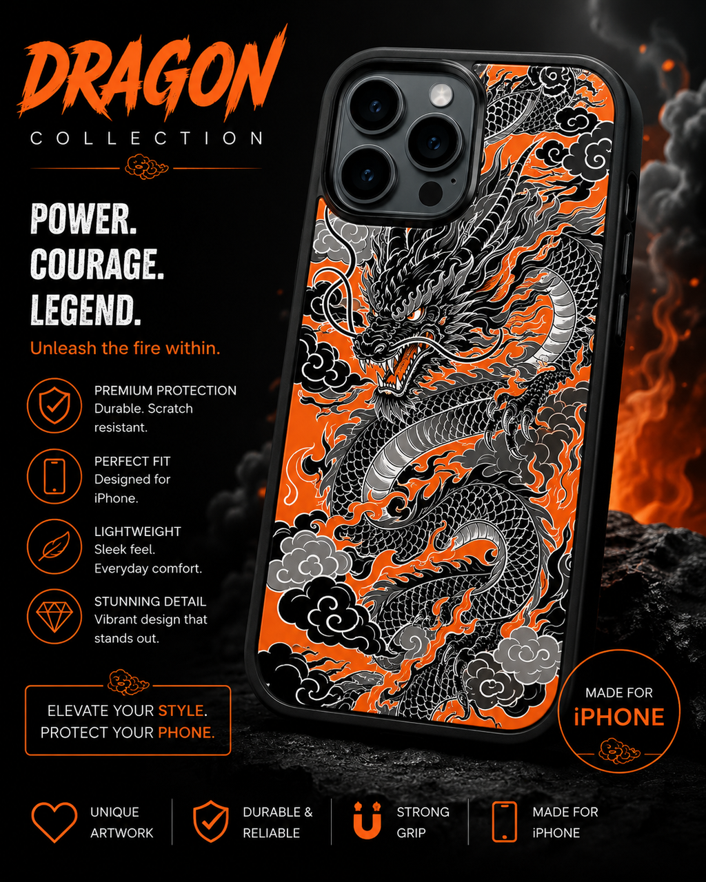 🐉 Black & Orange Dragon iPhone Case – Fire Dragon Phone Case | Bold Fantasy Design

Power. Courage. Legend. 🔥🐉
