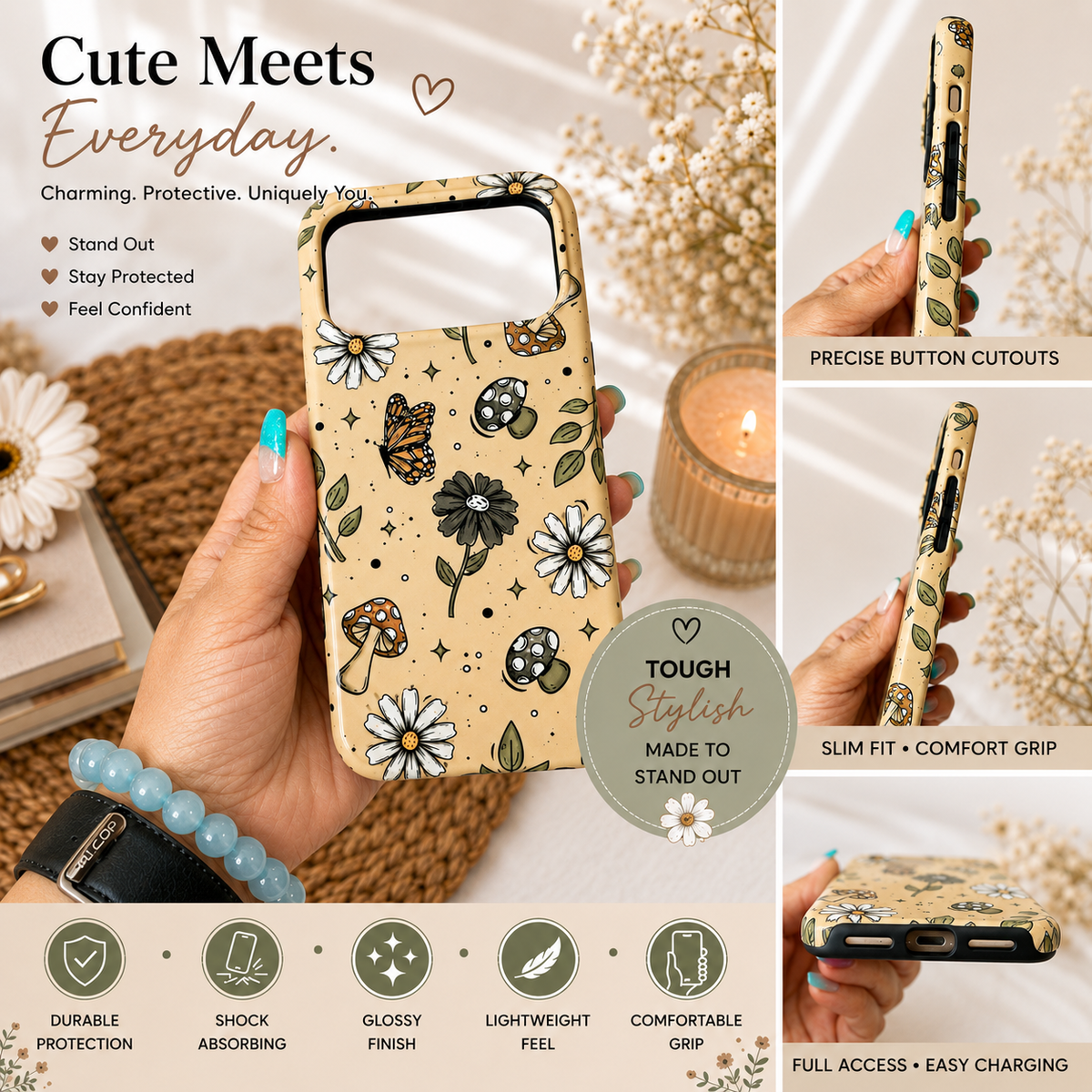 Tough MagSafe phone case 🌼 Cottagecore Mushroom & Daisy