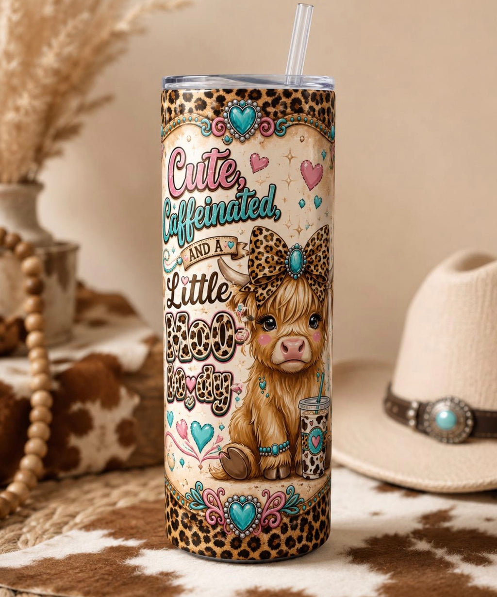 🐮☕ Cute, Caffeinated & A Little Moo-dy – 20 oz Skinny Tumbler
