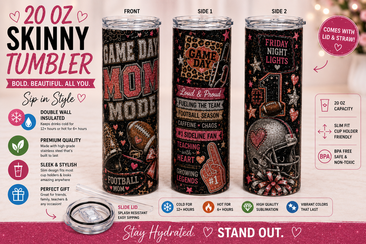 🏈 20 oz Game Day Mom Skinny Tumbler