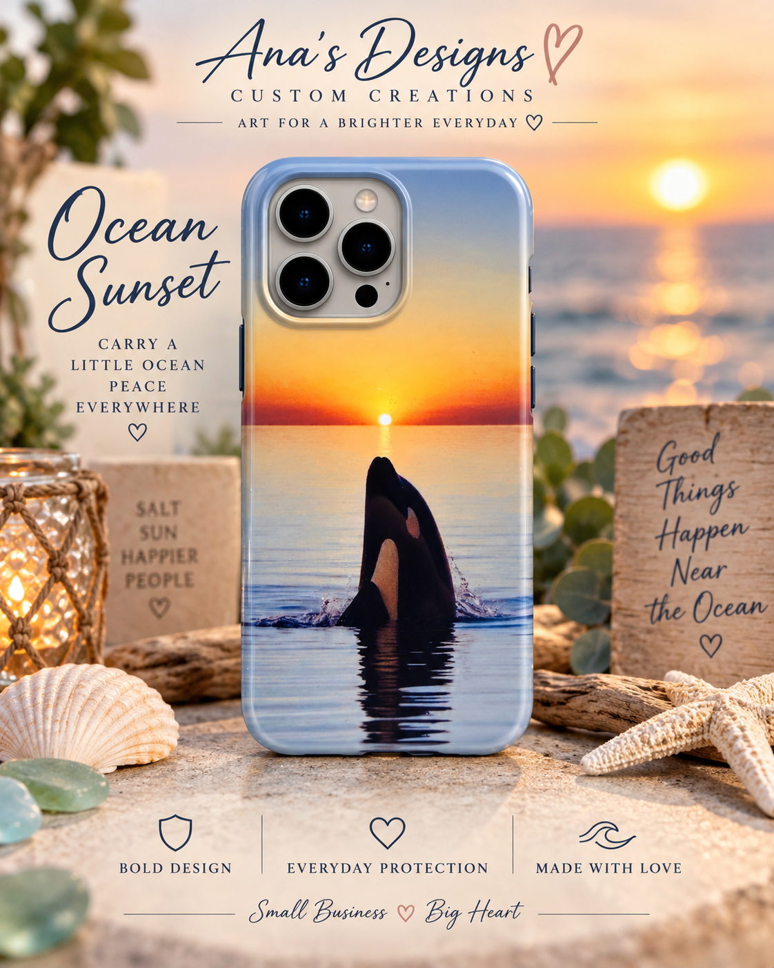 Tough MagSafe phone case-Orca Sunset Ocean Whale & Golden Horizon