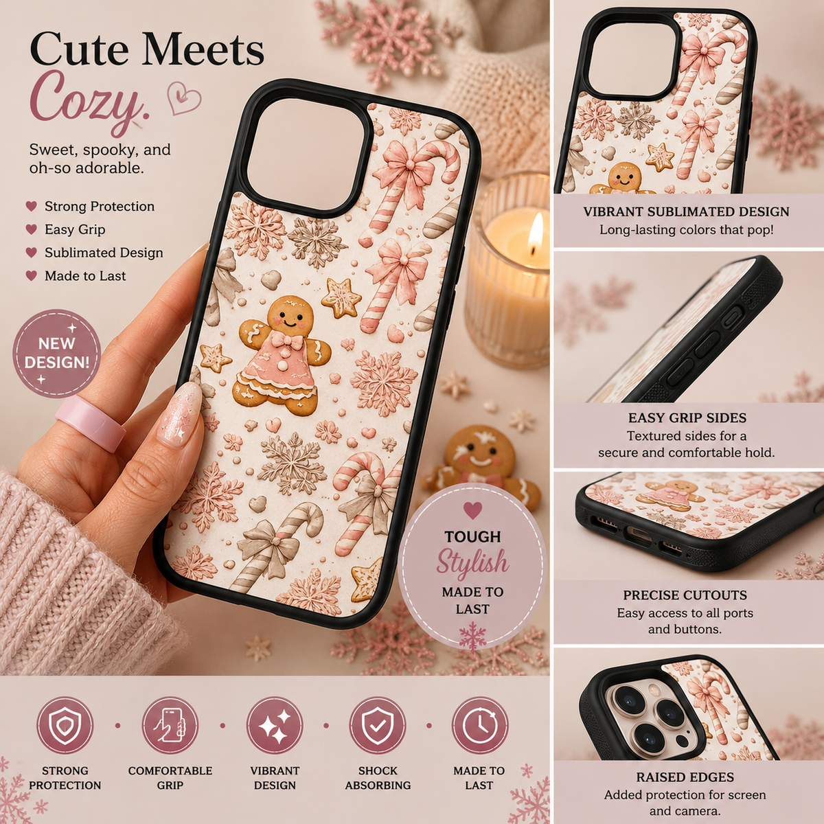 Phone case 🎀 Pink Gingerbread Christmas