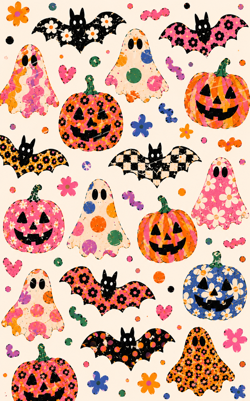Groovy Halloween Phone Case | Colorful Ghosts, Pumpkins & Bats Sublimation Case