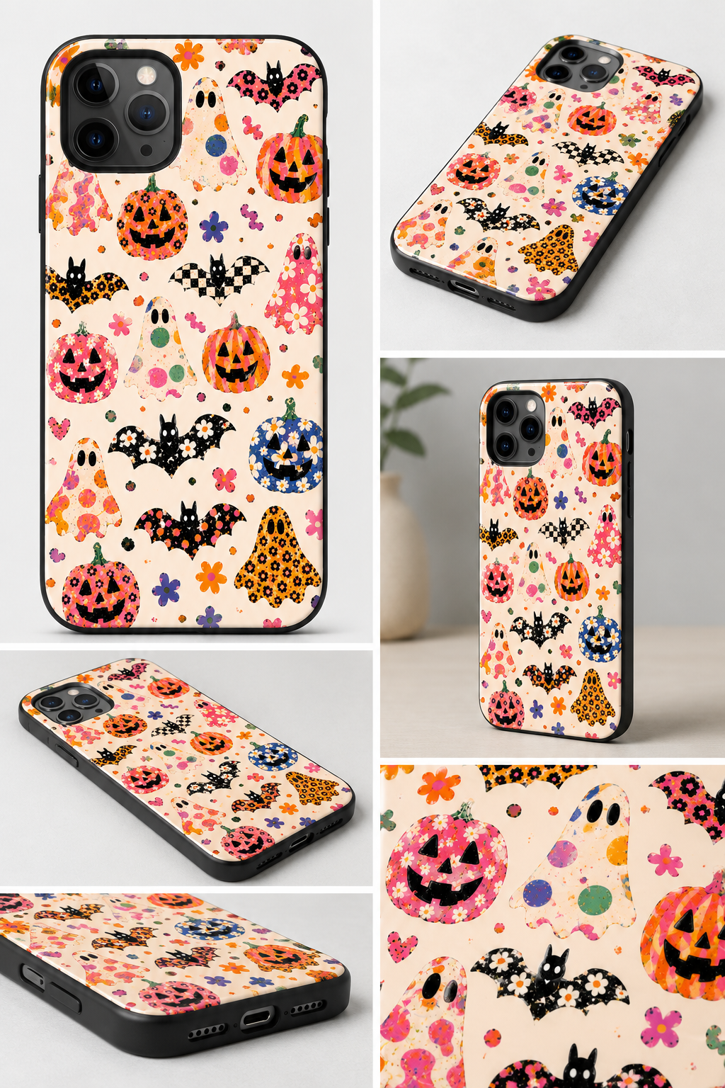 Groovy Halloween Phone Case | Colorful Ghosts, Pumpkins & Bats Sublimation Case