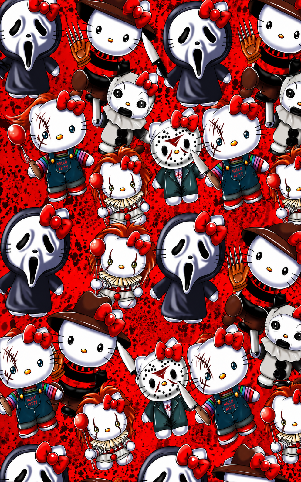 Cute Horror Kitty 3D Sublimated Phone Case | Red Halloween Horror Design