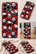 Cute Horror Kitty 3D Sublimated Phone Case | Red Halloween Horror Design