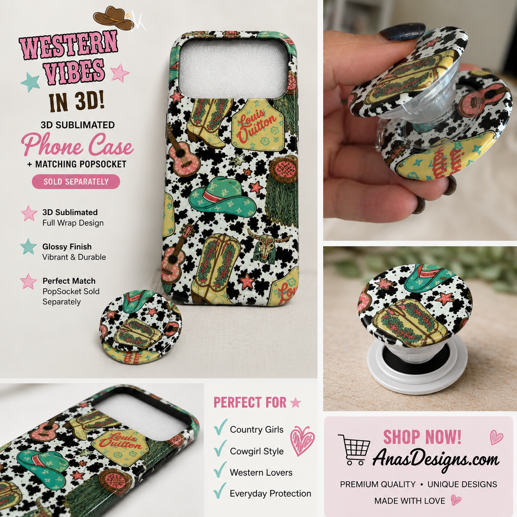 3D Sublimated Phone Case – Western Cowgirl Design