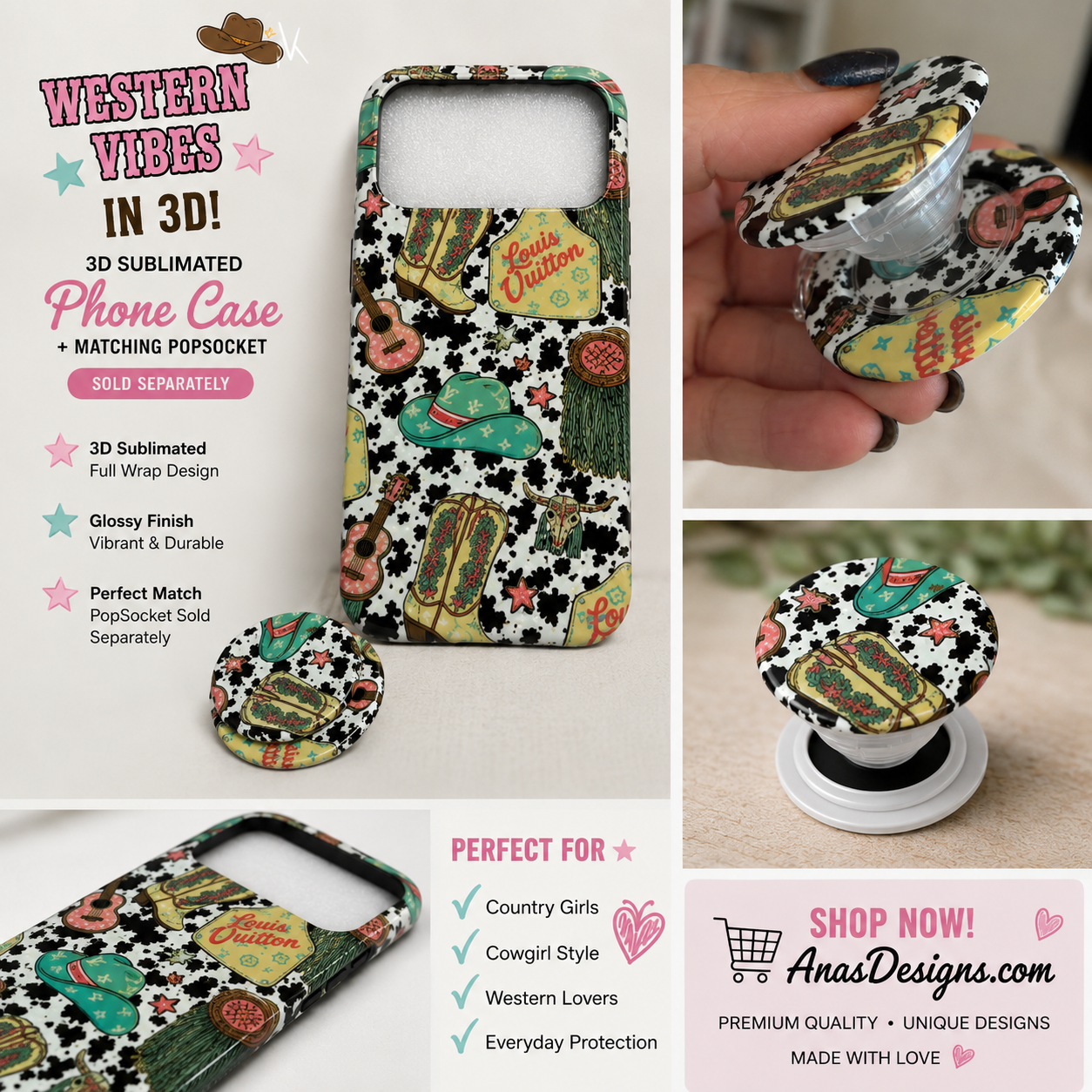 3D Sublimated Phone Case – Western Cowgirl Design