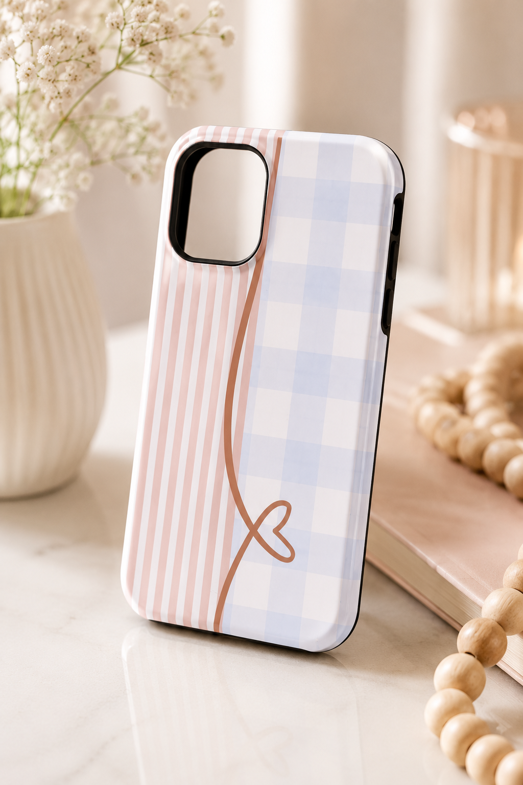 Neutral Gingham Phone Case | Slim Protective Case | Matching Tumbler Sold Separately