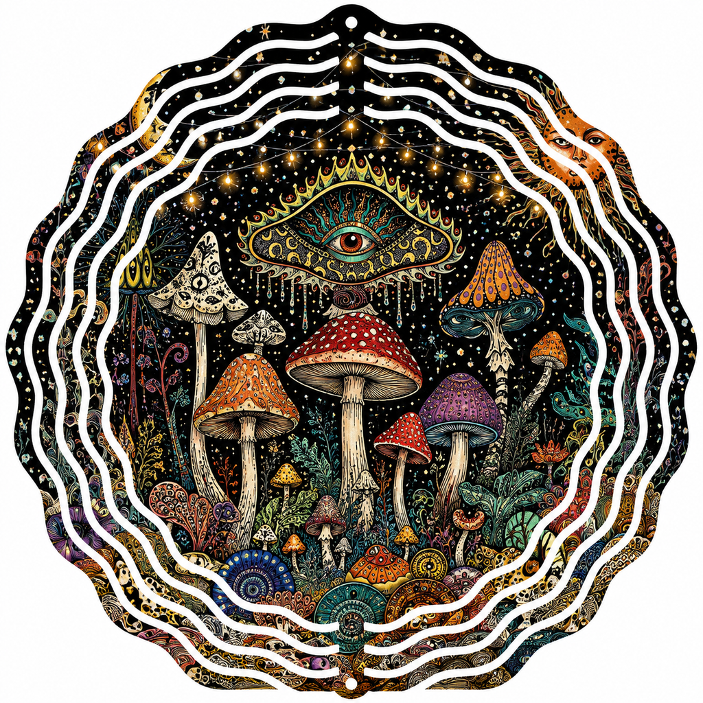 Mystical Mushroom Wind Spinner | Metal Garden Spinner | Outdoor Hanging Yard Décor