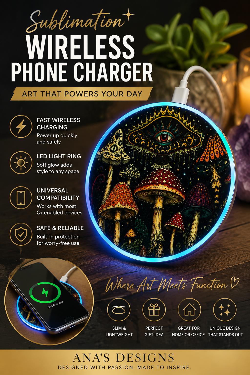 Mystical Mushroom Wireless Phone Charger