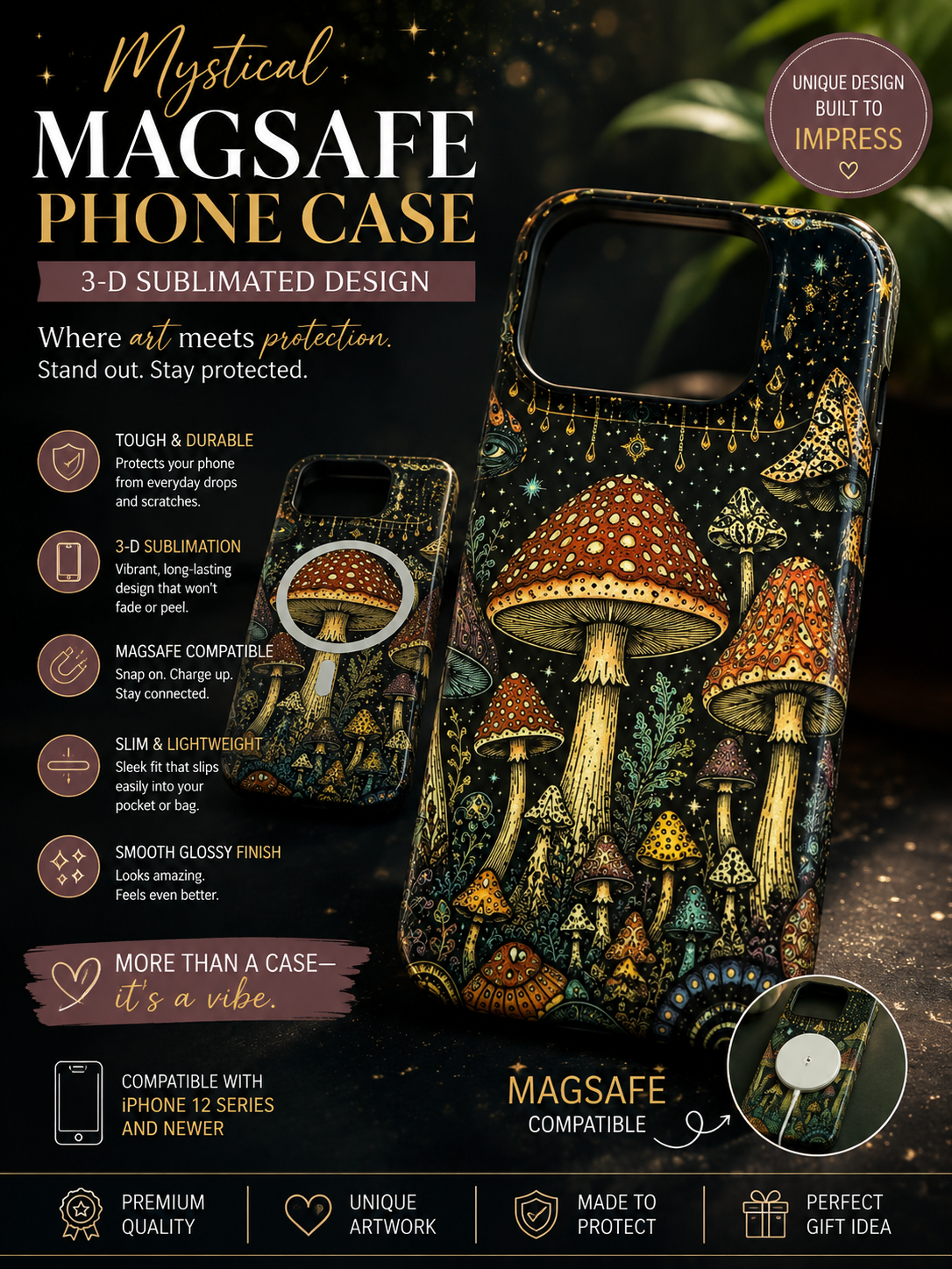 Mystical Mushroom 3D Sublimated MagSafe Phone Case