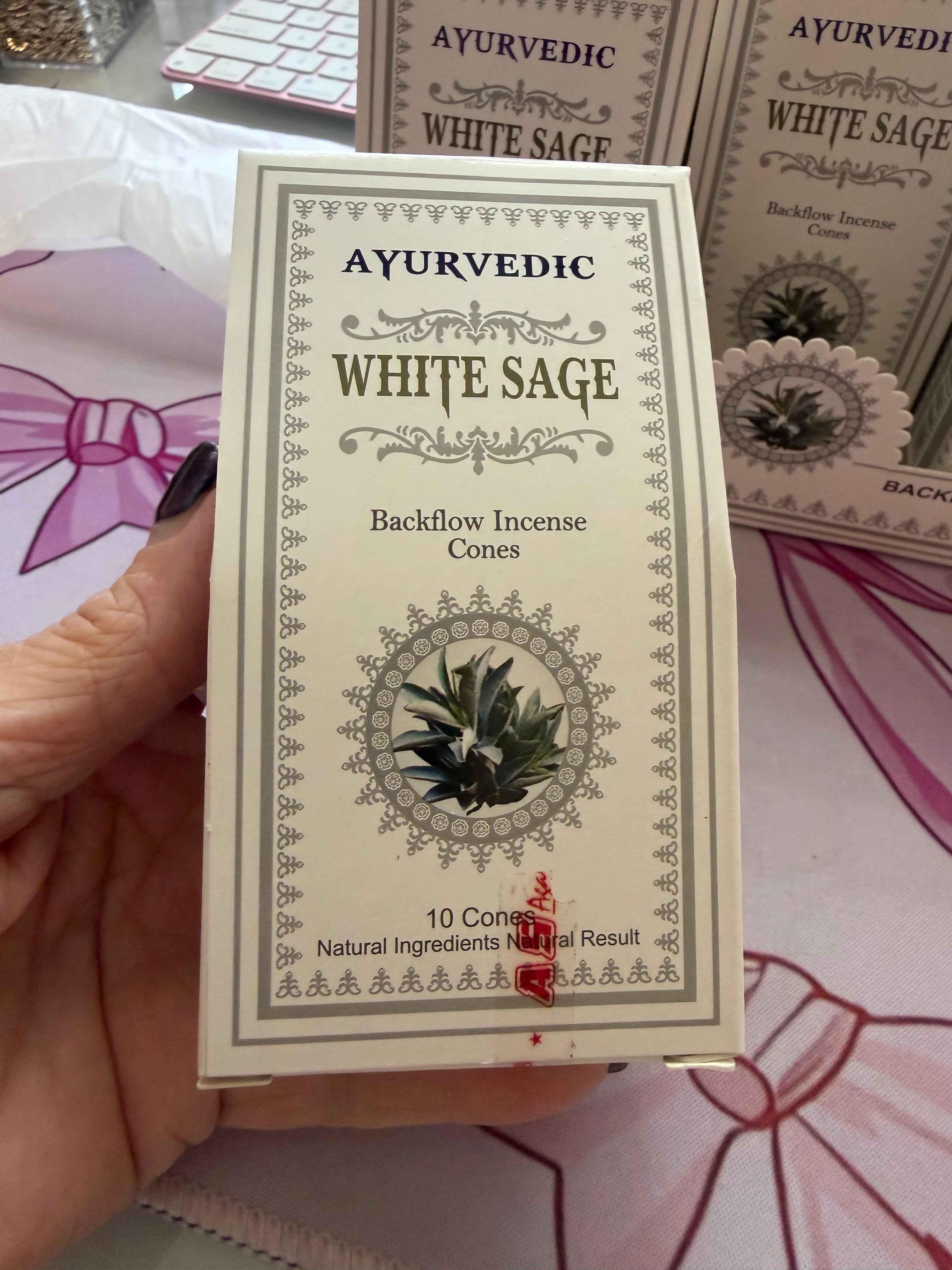 Ayurvedic White Sage Backflow Incense Cones – 10 Count | Cleansing & Relaxation Incense