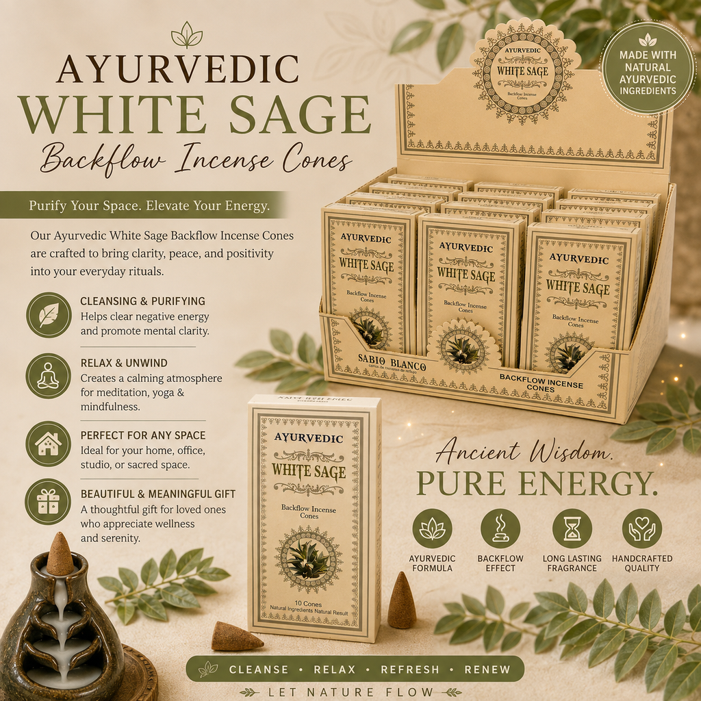 Ayurvedic White Sage Backflow Incense Cones – 10 Count | Cleansing & Relaxation Incense