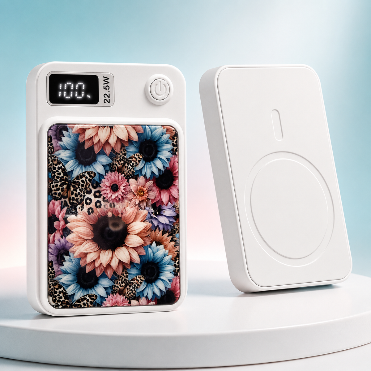 Power bank- Floral Leopard Magnetic Wireless Power Bank – Portable Phone Charger