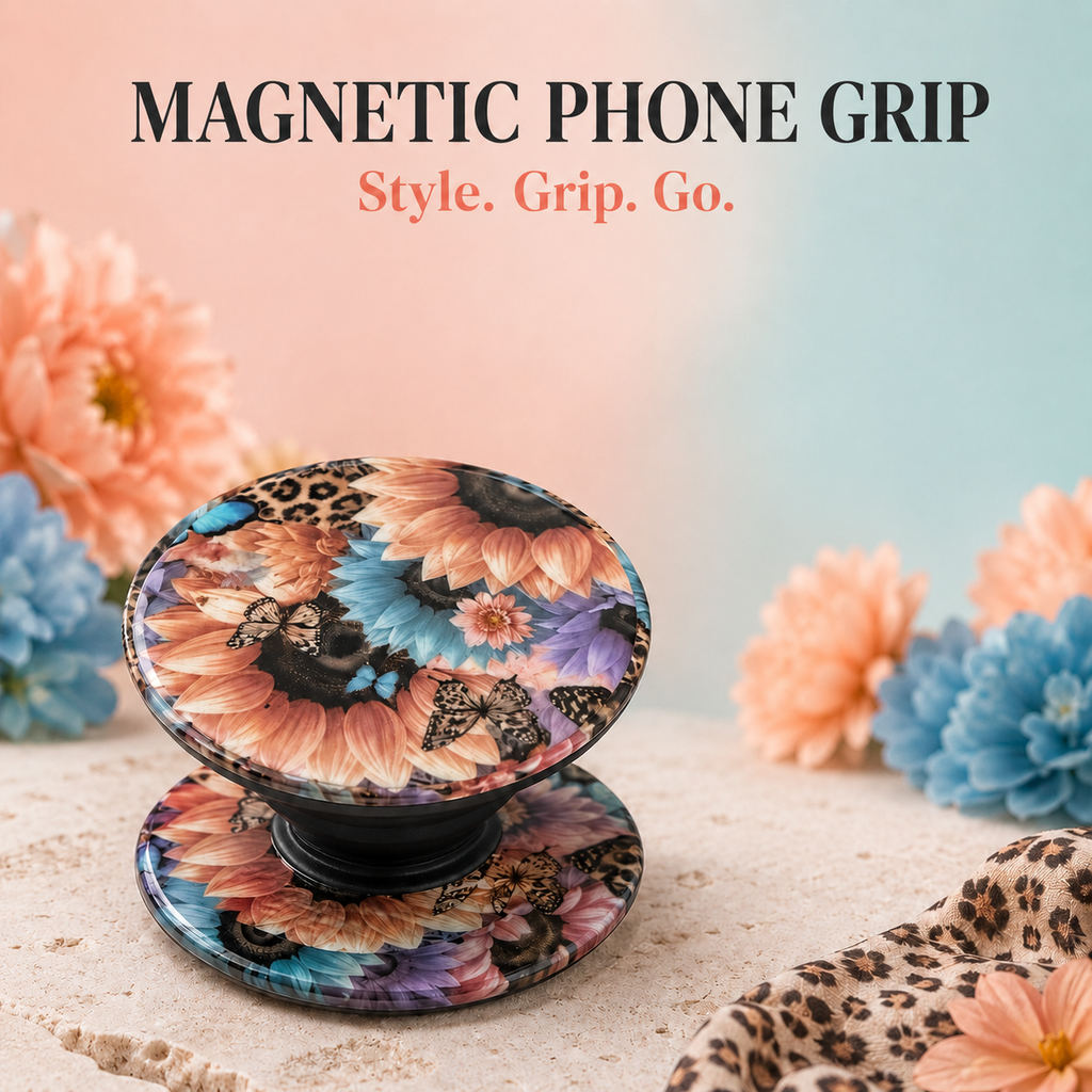 Floral Leopard MagSafe Phone Grip – Magnetic Expandable Phone Holder