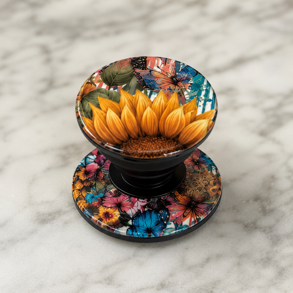Let Them Magnetic Phone Grip | Double-Sided Sublimation Grip | Butterfly Sunflower Phone Accessory