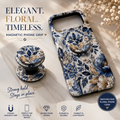 Blue Floral 3D Sublimation MagSafe Phone Case | Elegant Navy & Gold Floral Case | Matching Phone Grip Available