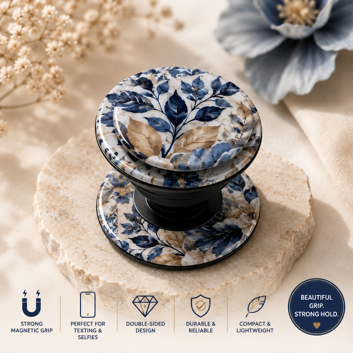 Phone grip- Blue Floral Magnetic