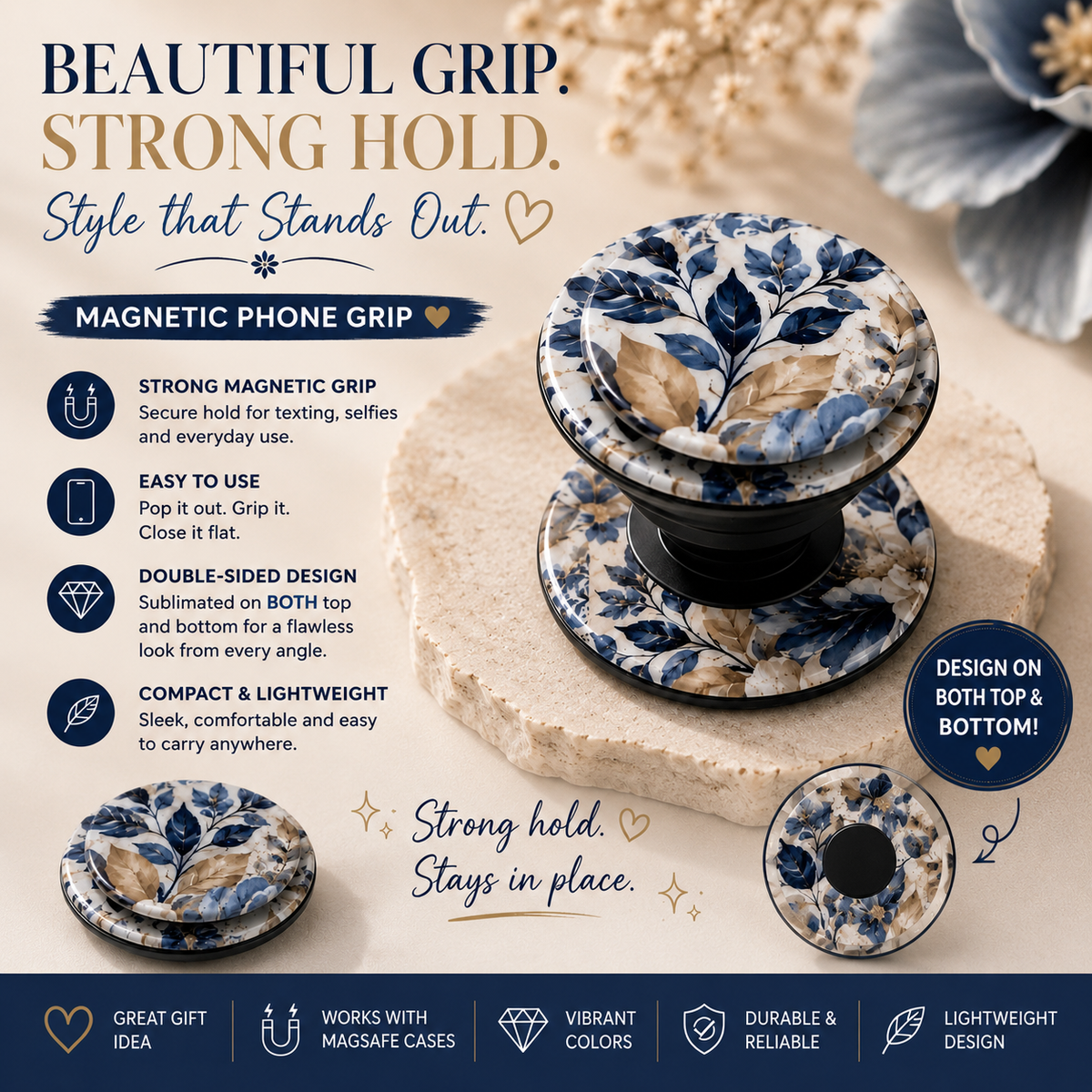 Phone grip- Blue Floral Magnetic