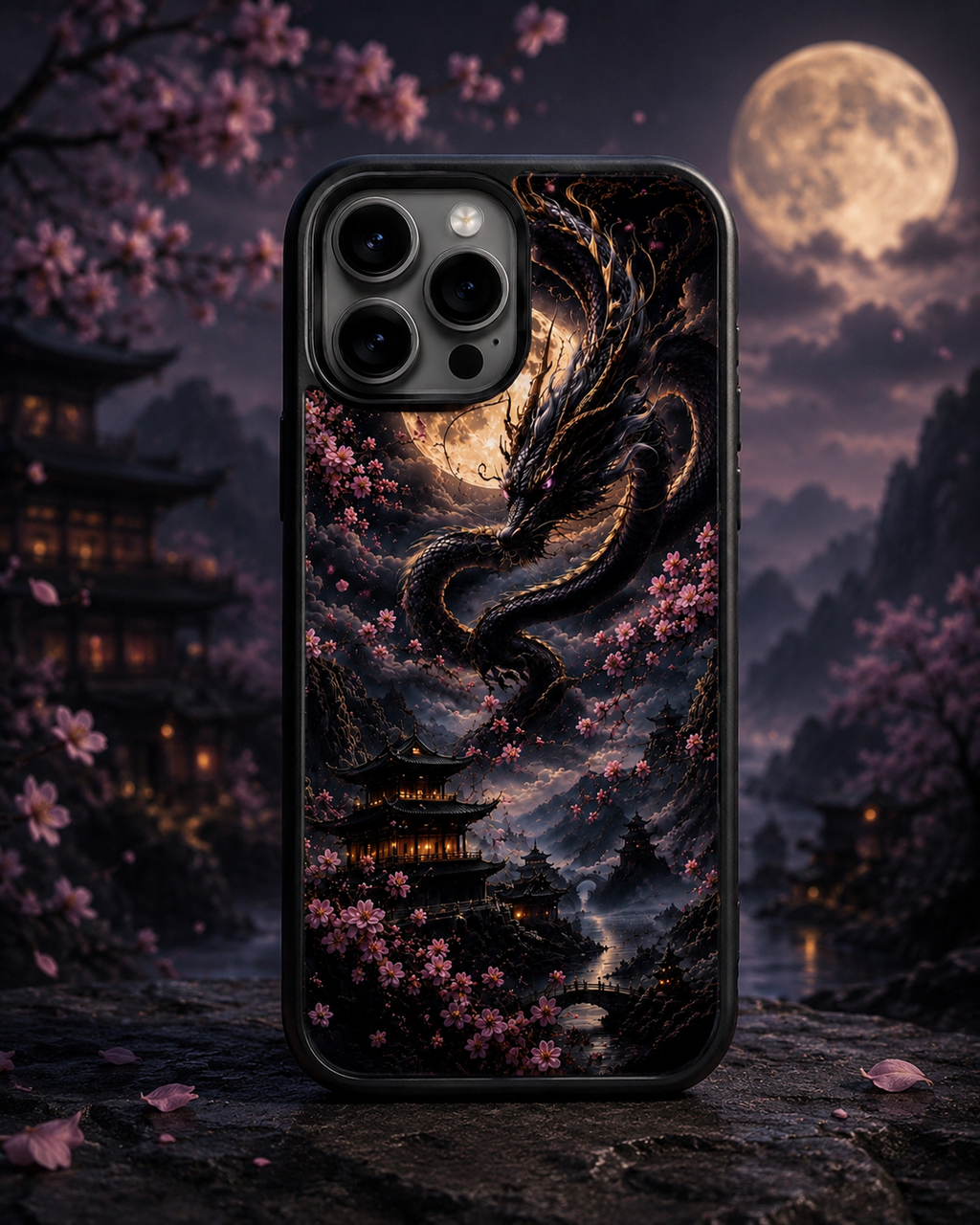 Moonlight Dragon iPhone Case – Cherry Blossom Dragon Phone Case | Mystical Fantasy Sublimated Case