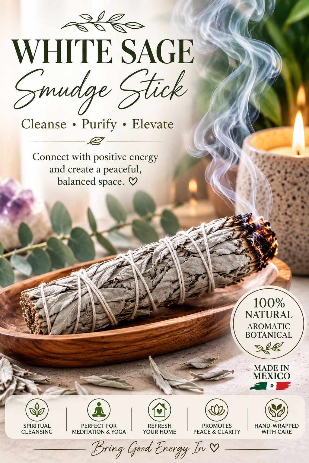 White Sage Smudge Stick – 100% Natural Aromatic Botanical