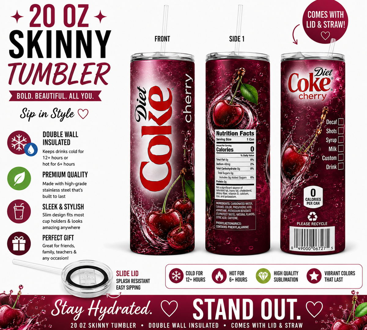 20 oz Diet Coke Cherry Skinny Tumbler