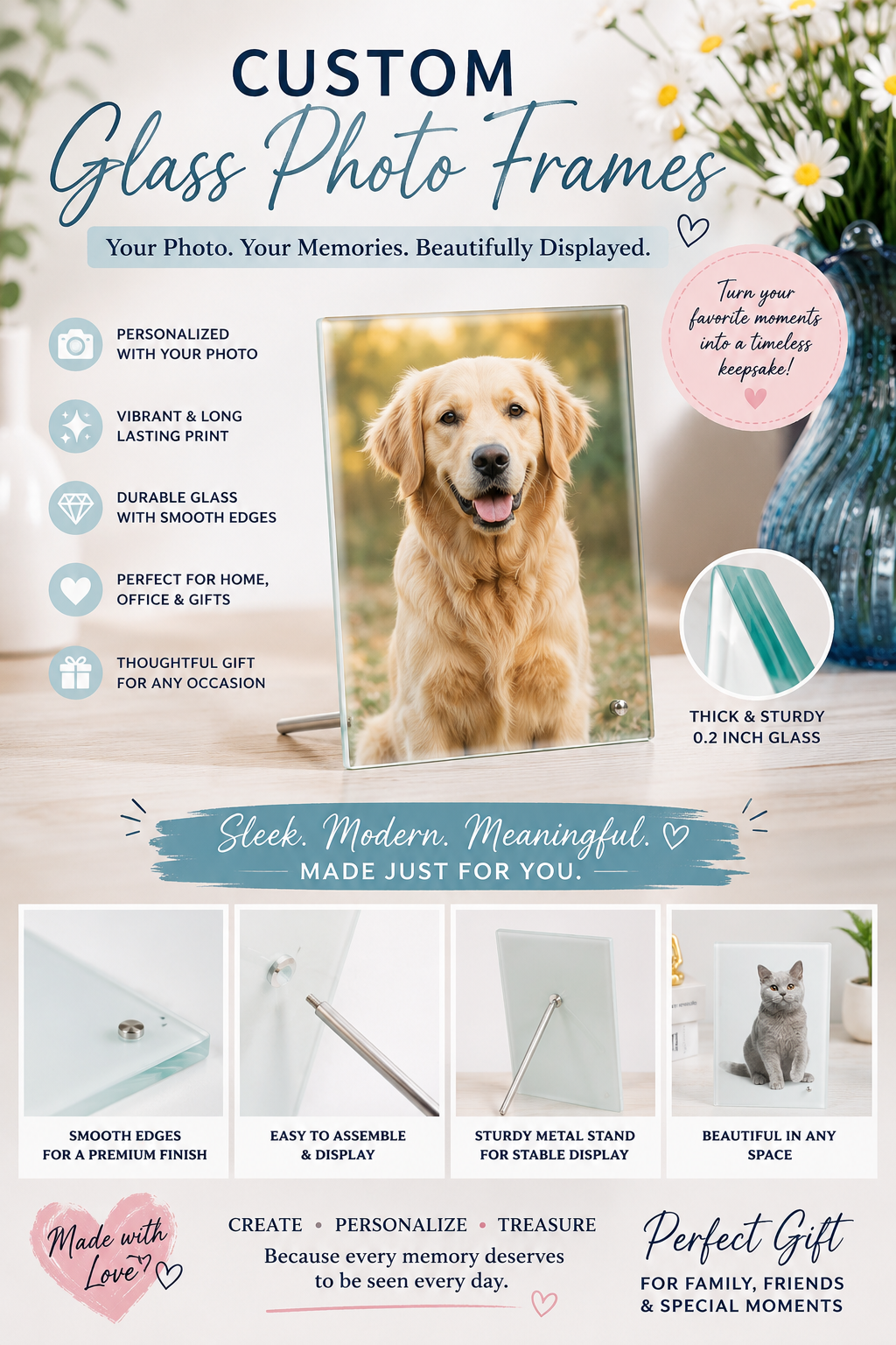 💕 Custom Sublimated Glass Photo Frame – Personalized Photo Keepsake