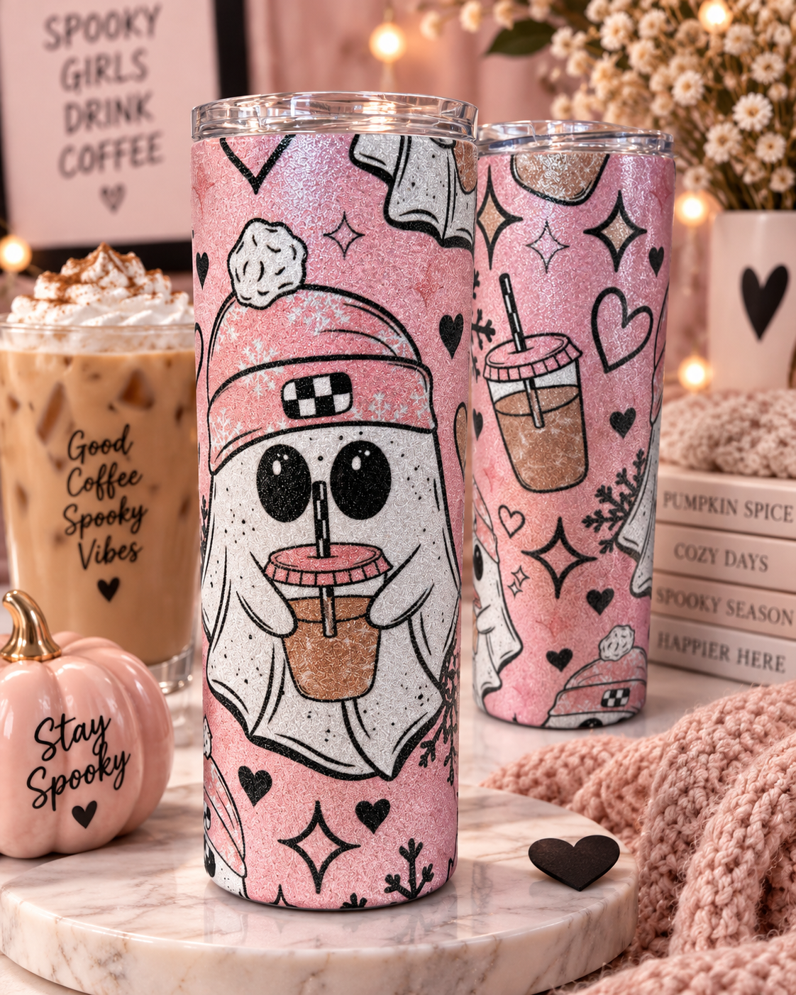 Pink Glitter Ghost Tumbler 👻💗