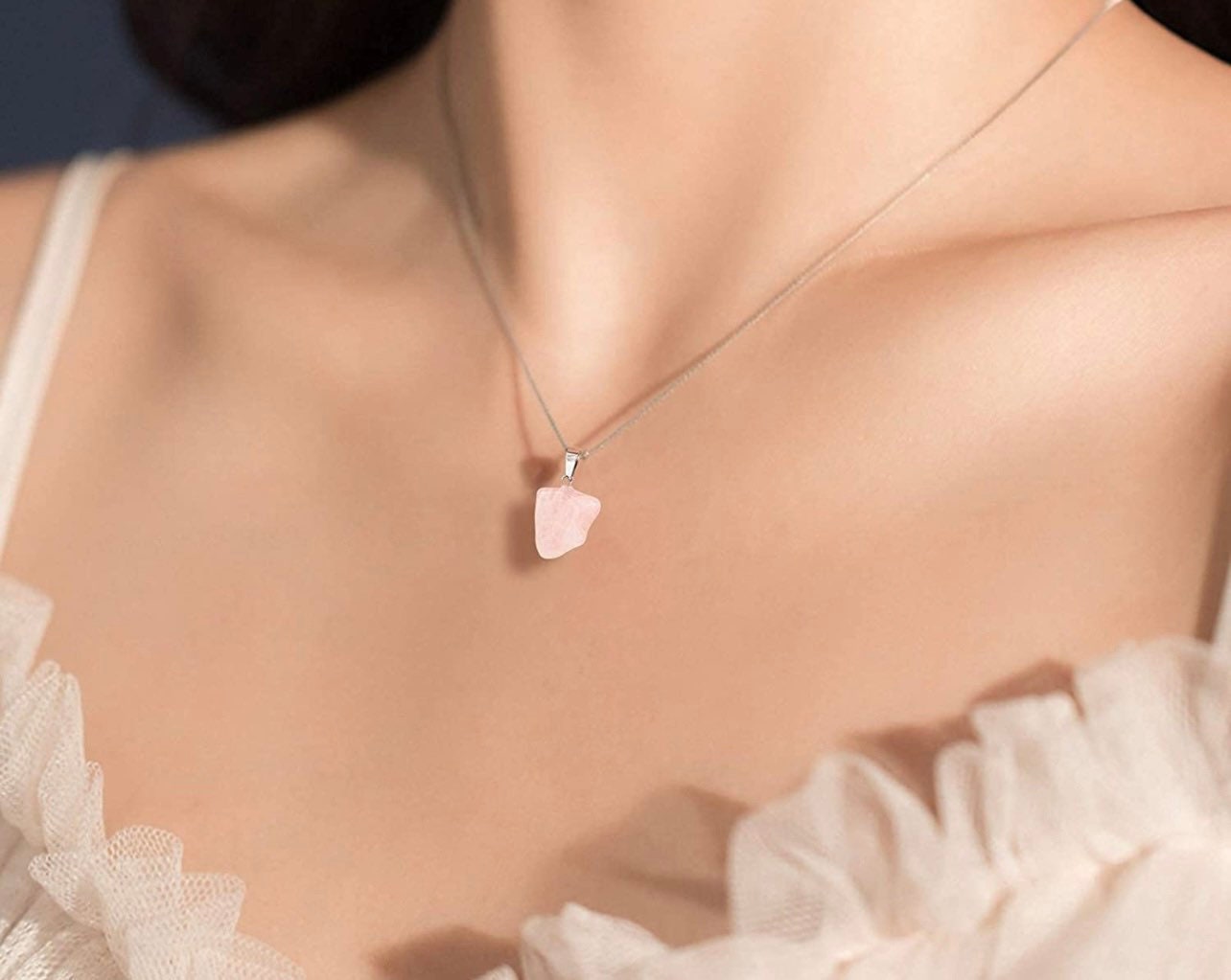 Blush Moon Rose Quartz Crystal Pendant
