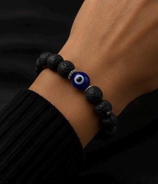 Obsidian Guardian 8mm Lava Stone Evil Eye Protection Bracelet