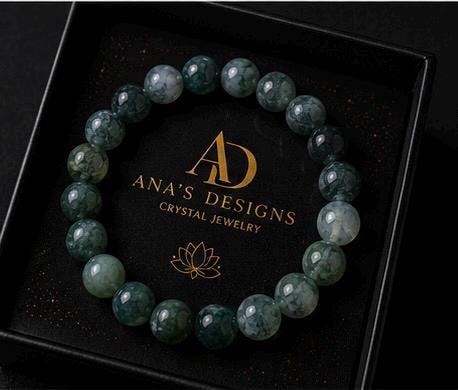Forest Veil 8mm Moss Agate Crystal Bracelet